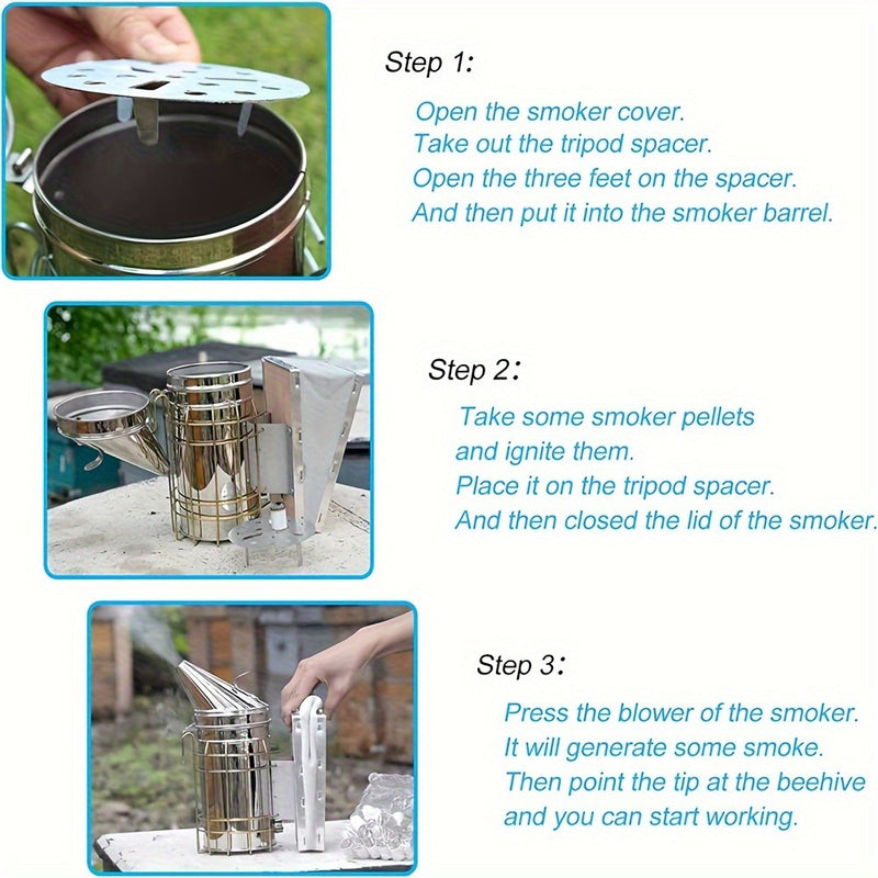 Bee Smokers For Beekeeping With Heat Shield Stainless Steel Bee Hive Smoker Keep Your Bees Calm And Safe (M)