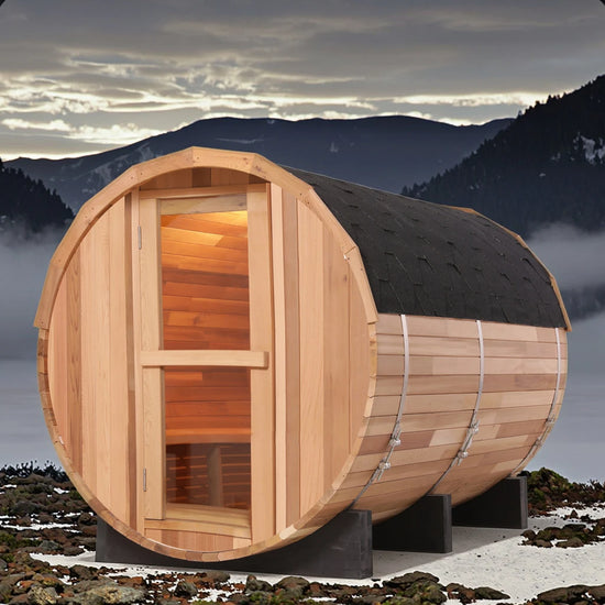 Helius in stock cedar wooden barrel outdoor sauna 4 person traditional steam sauna with electric harvia heater for spa