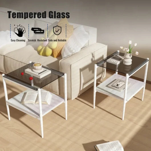 New Tempered Glass Table,Two Side Tables Sets, Bedside Table Coffee Table Dining Table Set for Living Room Furniture