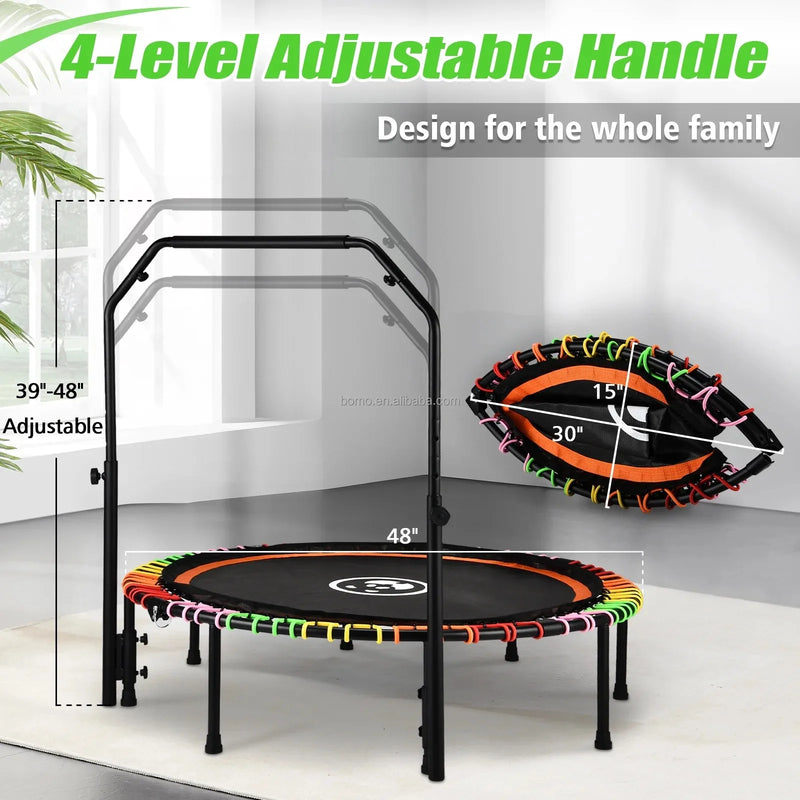 Zoshine 48-Inch Large Size Indoor Trampoline for Exercise Fitness Weight Loss Body Shaping Foldable Trampoline with Tension Rope