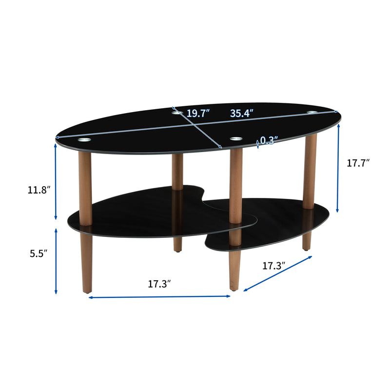 Living Room Sofa Table , Black Tempered Glass Coffee Table  with Aluminum Leg ,small Spaces