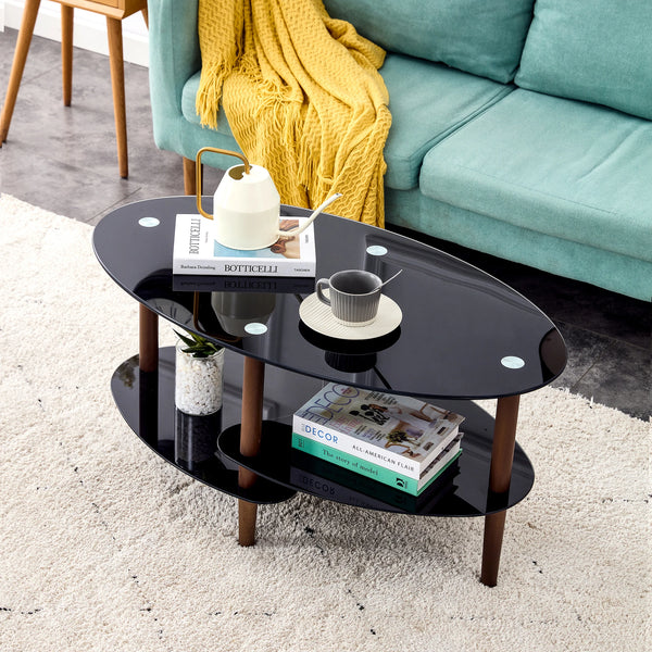 Living Room Sofa Table , Black Tempered Glass Coffee Table  with Aluminum Leg ,small Spaces , Ready Stock Free ShiPping