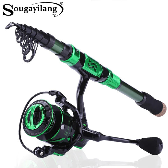Sougayilang Fishing Rod Reel Combo 1.8-3.0m 24 Ton Carbon Fibre Telescopic Fishing Rod 1000-4000 12+1BB Spinning Reels Set Pesca
