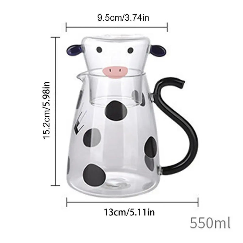 Cow Glass Water Pitcher Bedside Milk Carafe with Cup Glass Cute Cow Glass Tea Pitcher Kettle Jug Water Carafe for Midnight Drink