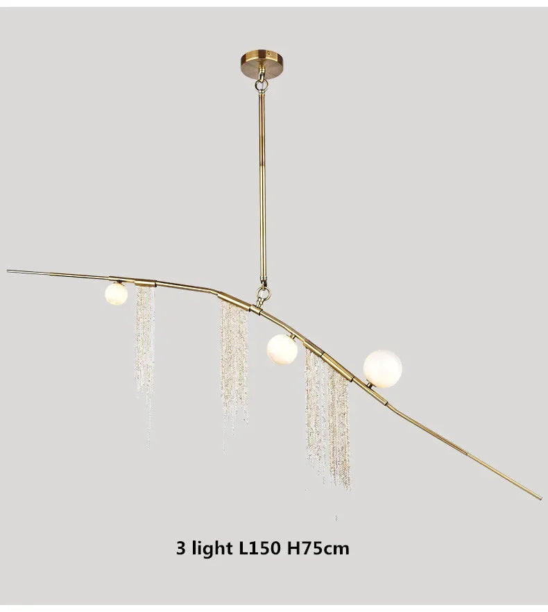 Nordic Designer G9 Chandelier Gold Tassel Led Glass Pendant Chandelier Lighting Living Room Rod Hanging Lamp Fixtures Room Decor