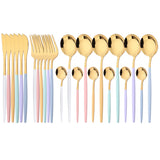 24Pcs Dinnerware Set Stainless Steel Tableware Knife Fork Tea Spoon Cutlery Set Multiple Colour Silverware Kitchen Flatware Set