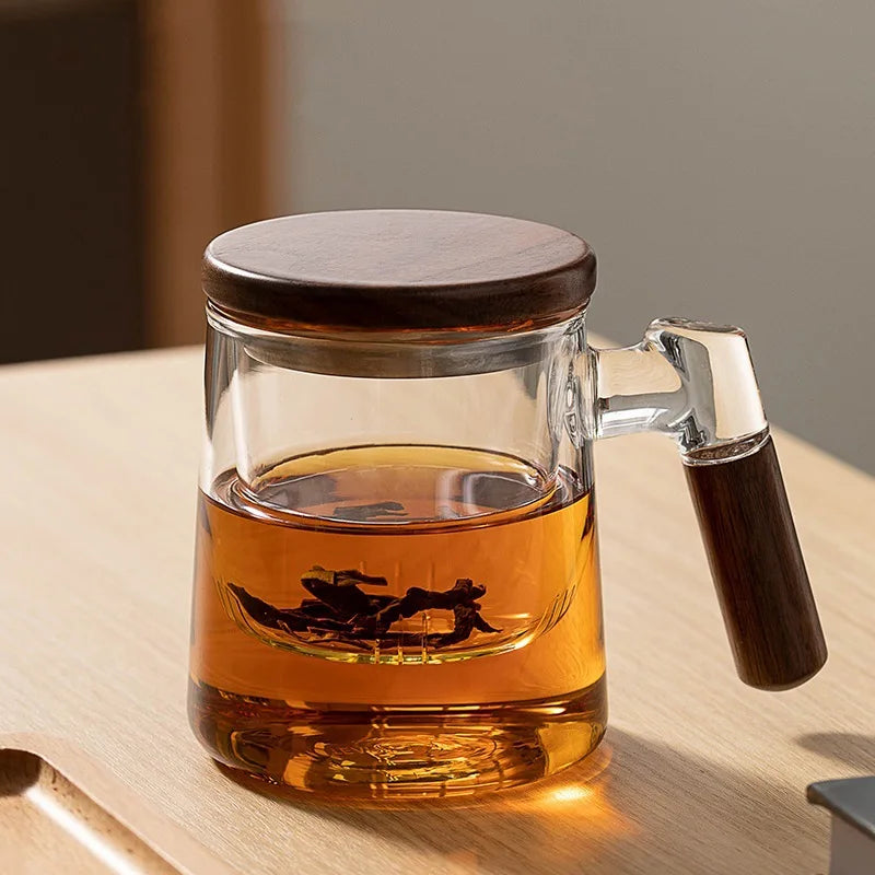 400ml Borosilicate Glass Tea Cup With Infuser Steeper And Lid For Loose Leaf Tea Wood Handle Blooming Tea Diffusers Filter Mug