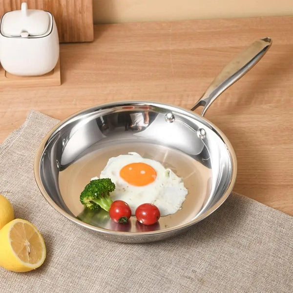 Stainless Steel Frying Pan Non-Stick Pan Fried Steak Pot Uncoated Kitchen Cookware For Home Gas Stove and Induction Cooker