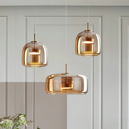 Nordic Glass Led Pendant Light Light Luxury Smoke Grey Hanging Light Fixtures Bedroom Modern Luminaire Suspension Lamp