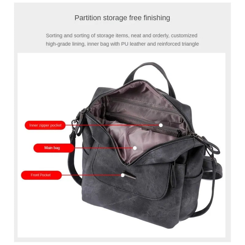 Large Women Backpack Purse Anti-theft Fashion Casual Lightweight Ladies Travel PU Washed Leather Ladies Rucksack Shoulder Bag