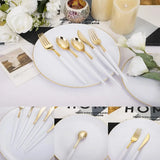 30 Guests Gold Plastic Plates with Disposable Silverware,Gold Cutlery with White Handle,White Golden Disposable