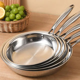 Stainless Steel Frying Pan Non-Stick Pan Fried Steak Pot Uncoated Kitchen Cookware For Home Gas Stove and Induction Cooker