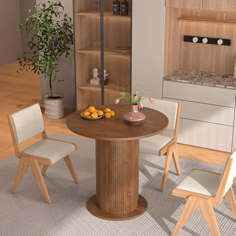 31.5 inch Round Dining Table for 2, Modern Farmhouse Kitchen Table, Small Circle Dining Tables with Wood Strip Base for Kitchen