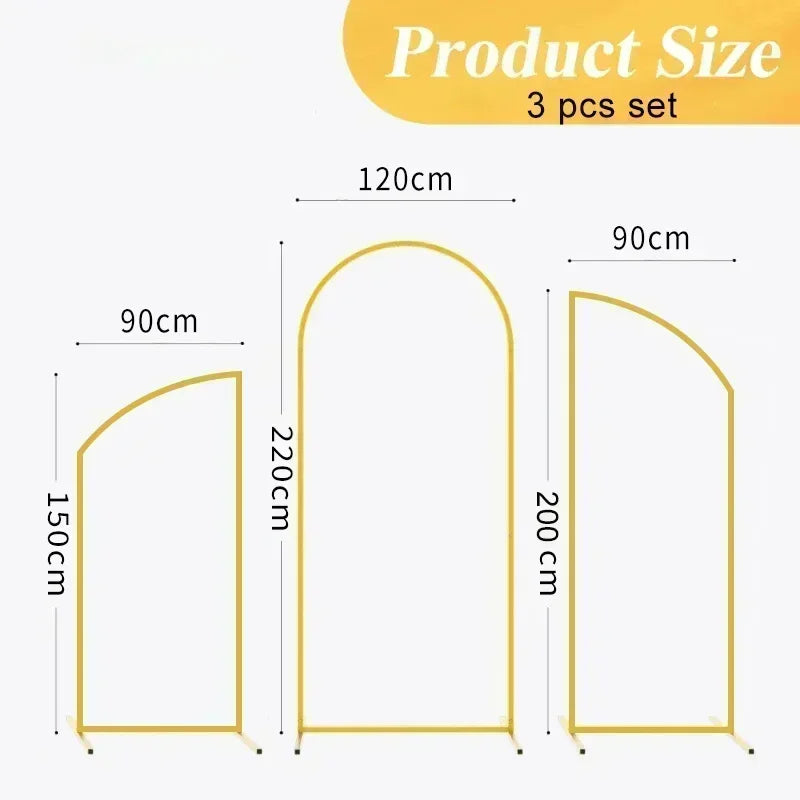 3Pcs Gold Metal Backdrop Arch Stands Wedding Decoration Party Supplies Balloon Support Frames Birthday Photo Background Props