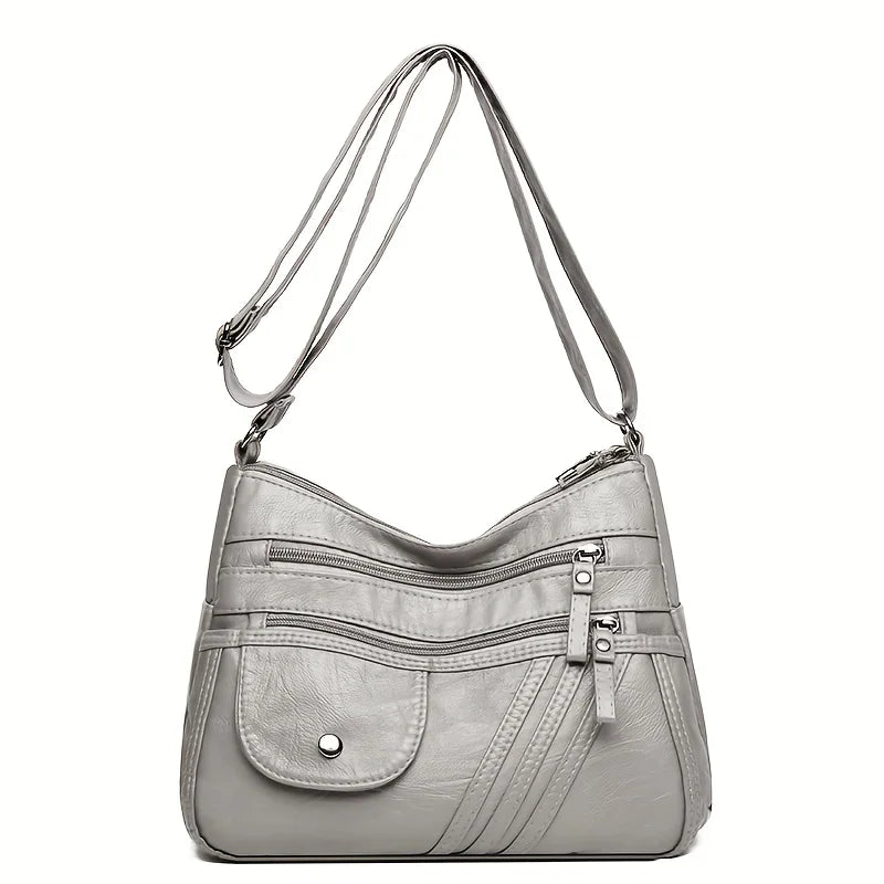 Multi-Pocket PU Leather Shoulder Bag For Women, Stylish Versatile Crossbody, Lightweight Purse With Adjustable Strap