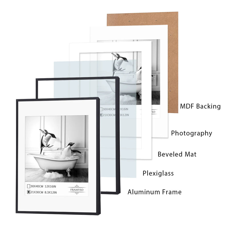 30x40cm 40x50cm  Black Picture Photo Frame Aluminum Simple with Pexiglass Mat for Wall Art Print Home Decor