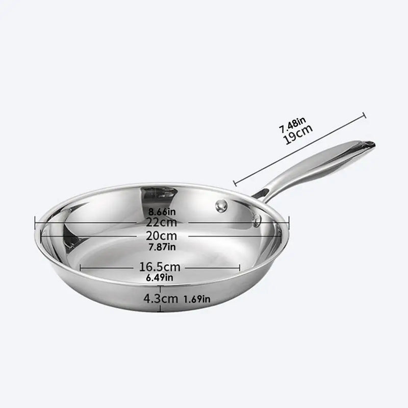 Stainless Steel Frying Pan Non-Stick Pan Fried Steak Pot Uncoated Kitchen Cookware For Home Gas Stove and Induction Cooker