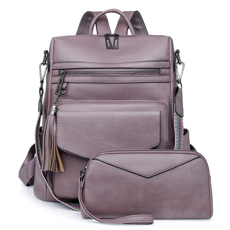 Womens Backpack Purse Leather Backpack Purse Fringe Design For Women Travel Fashion Designer Ladies Shoulder Bags 2 Pieces