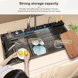Stainless Steel Waterfall Kitchen Sink New Embossed Extra Large Single Slot Modern Digital Display Dishwashing Basin