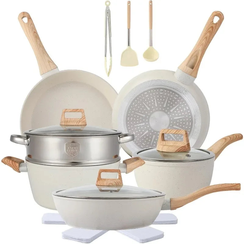 Popular.16PCS Pots and Pans Set Non Stick Cookware Set Nonstick with Cooking Set (white, 16pieces)