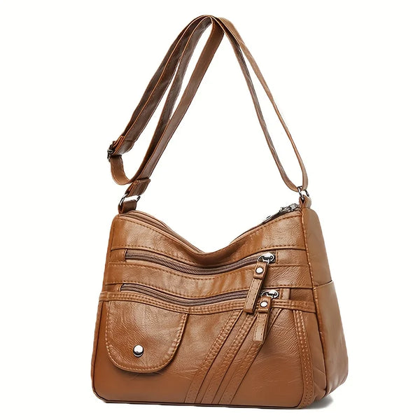 Multi-Pocket PU Leather Shoulder Bag For Women, Stylish Versatile Crossbody, Lightweight Purse With Adjustable Strap