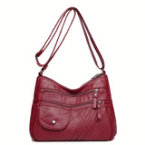 Multi-Pocket PU Leather Shoulder Bag For Women, Stylish Versatile Crossbody, Lightweight Purse With Adjustable Strap