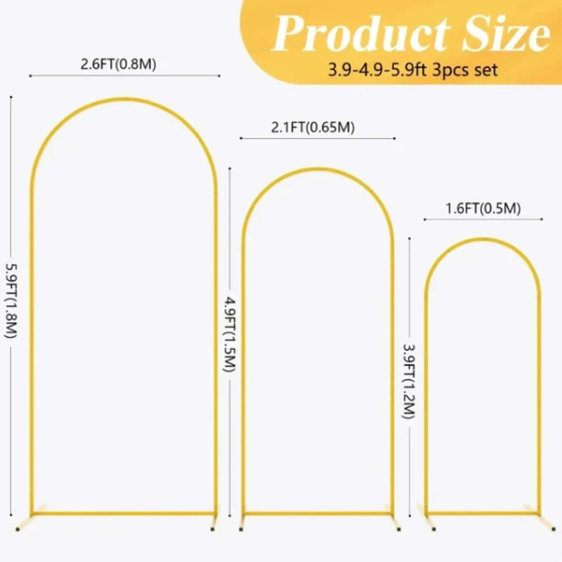 3Pcs Gold Metal Backdrop Arch Stands Wedding Decoration Party Supplies Balloon Support Frames Birthday Photo Background Props