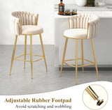 Modern Bar Stools Set of 4, Handmade Woven Back Armrest, Sturdy Golden Metal Legs for Home Dining Kitchen Island, Beige