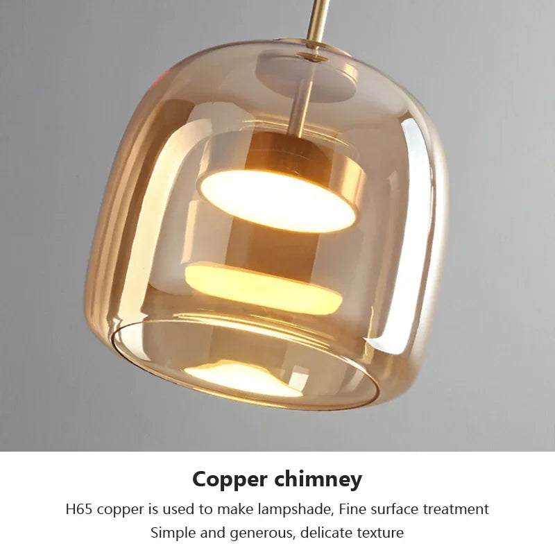 Nordic Glass Led Pendant Light Light Luxury Smoke Grey Hanging Light Fixtures Bedroom Modern Luminaire Suspension Lamp