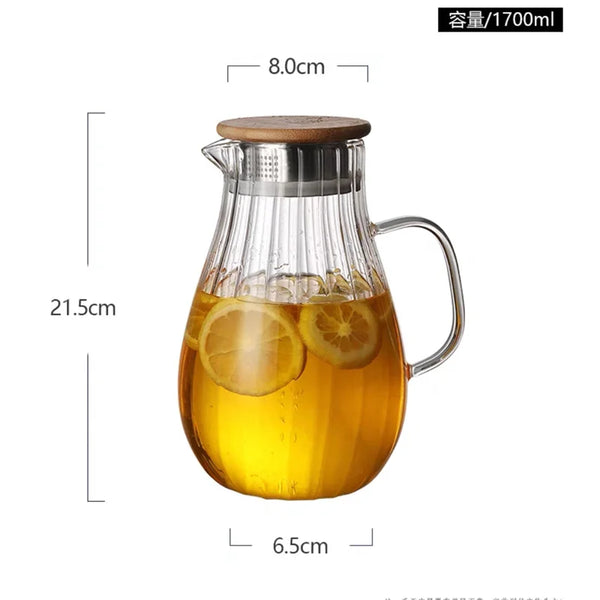 Large-capacity High Borosilicate Vertical Stripes Glass Cold Kettle Lemon Water Bottle Beverage Juice Drink Jug Home Pitcher