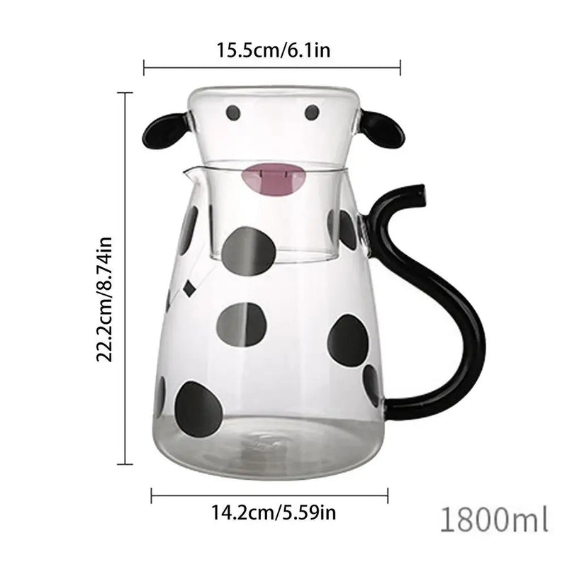 Cow Glass Water Pitcher Bedside Milk Carafe with Cup Glass Cute Cow Glass Tea Pitcher Kettle Jug Water Carafe for Midnight Drink