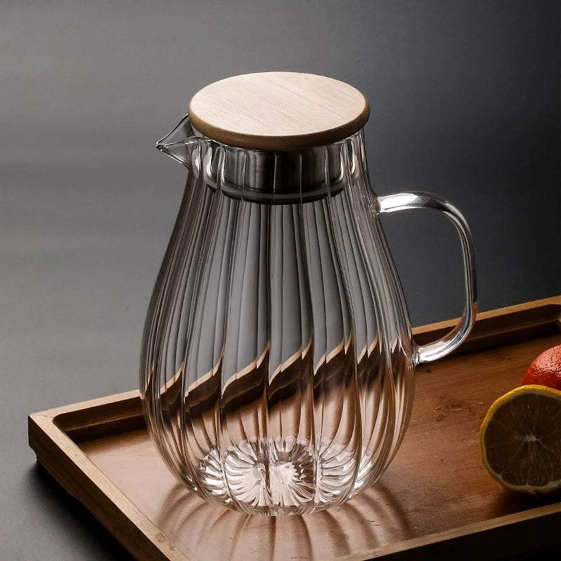 Large-capacity High Borosilicate Vertical Stripes Glass Cold Kettle Lemon Water Bottle Beverage Juice Drink Jug Home Pitcher