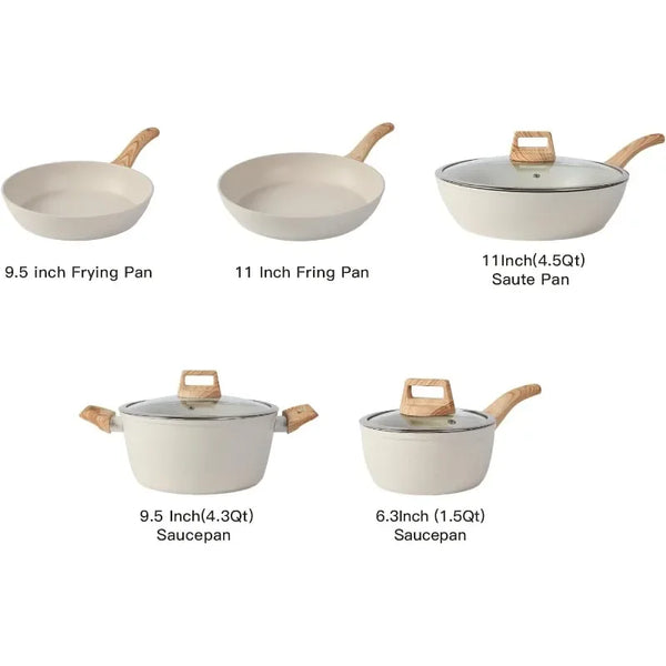 Popular.16PCS Pots and Pans Set Non Stick Cookware Set Nonstick with Cooking Set (white, 16pieces)