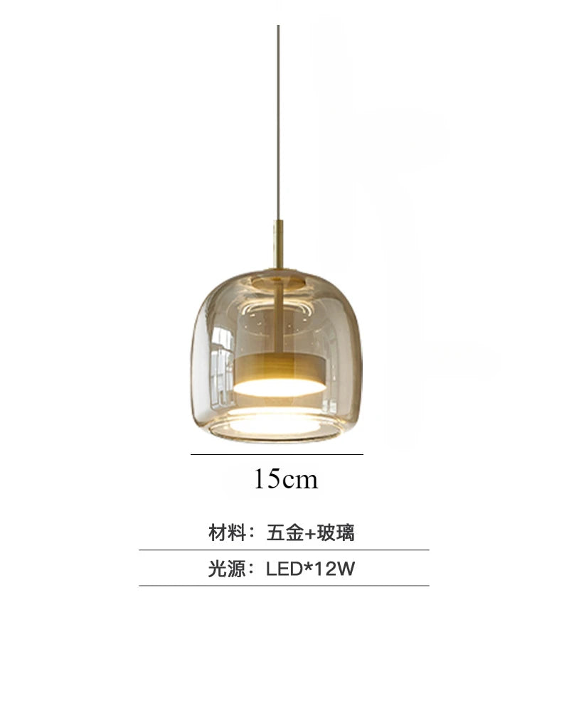 Nordic Glass Led Pendant Light Light Luxury Smoke Grey Hanging Light Fixtures Bedroom Modern Luminaire Suspension Lamp