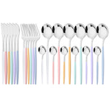 24Pcs Dinnerware Set Stainless Steel Tableware Knife Fork Tea Spoon Cutlery Set Multiple Colour Silverware Kitchen Flatware Set