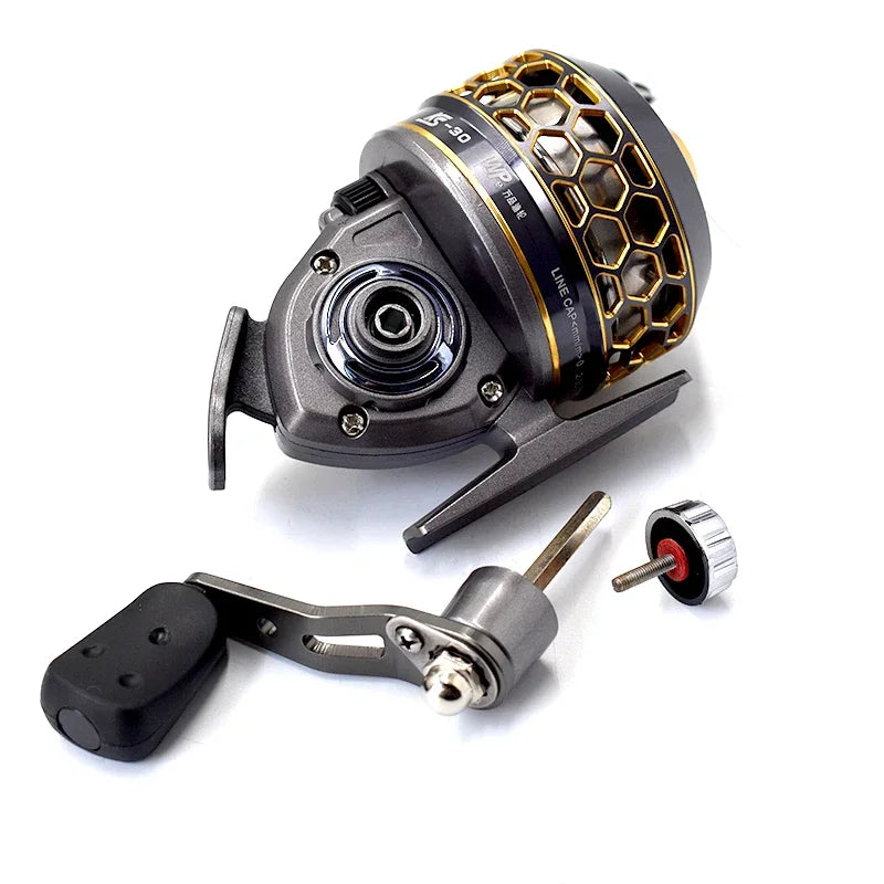 Slingshot Fishing Reel Metal Spinning Interchangeable Handles Catapult Bow Wheel Hunting Outdoor Shooting Closed Reel with Line