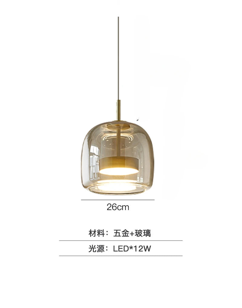 Nordic Glass Led Pendant Light Light Luxury Smoke Grey Hanging Light Fixtures Bedroom Modern Luminaire Suspension Lamp