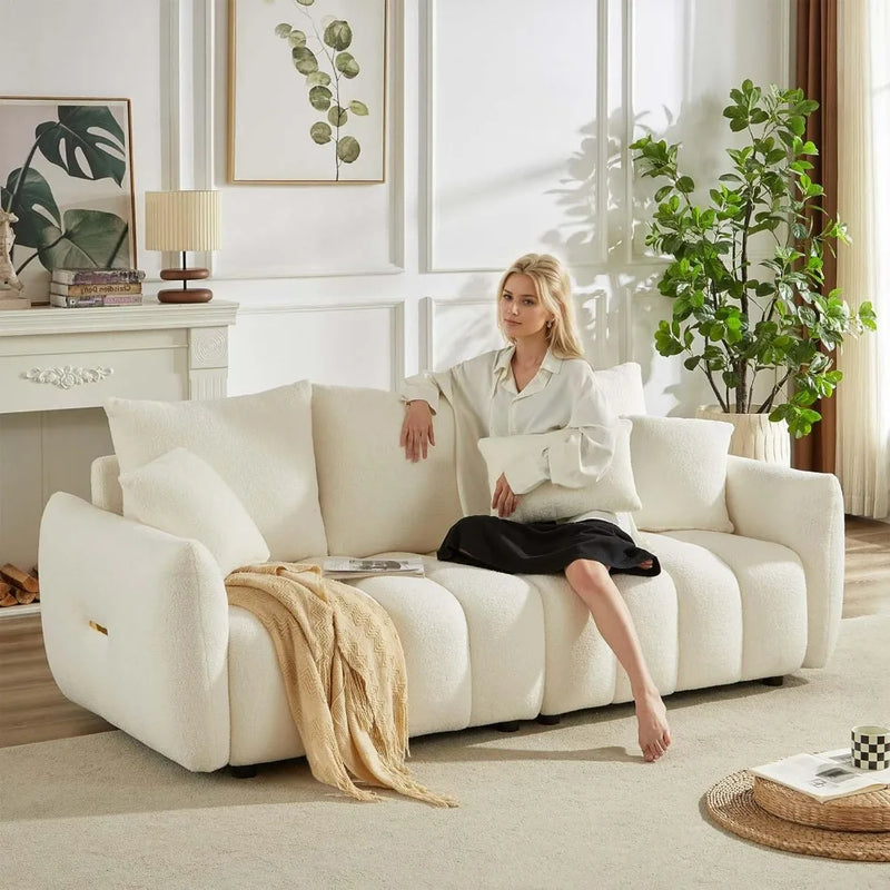 82" Modern Sofa Couch, Comfy Deep Seat Teddy Cloud Sofa, Upholstered 3-Seater Boucle Couch, Oversized Loveseat Living Room Sofas