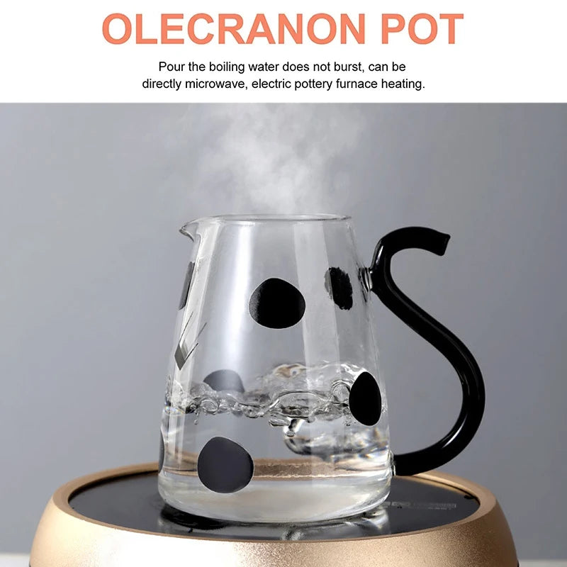 550ml Glass Water Carafe Set With Cup Lovely Cartoon Cow Cold Kettle Flowering Teapot Canister Milk Iced Beverage Bottle Jug