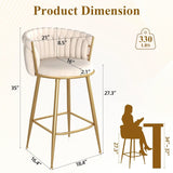 Modern Bar Stools Set of 4, Handmade Woven Back Armrest, Sturdy Golden Metal Legs for Home Dining Kitchen Island, Beige