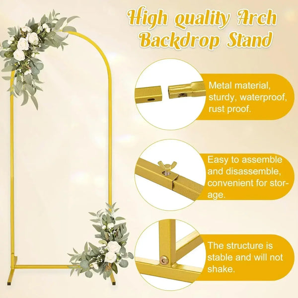 3Pcs Gold Metal Backdrop Arch Stands Wedding Decoration Party Supplies Balloon Support Frames Birthday Photo Background Props