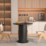 31.5 inch Round Dining Table for 2, Modern Farmhouse Kitchen Table, Small Circle Dining Tables with Wood Strip Base for Kitchen