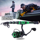 Sougayilang Fishing Rod Reel Combo 1.8-3.0m 24 Ton Carbon Fibre Telescopic Fishing Rod 1000-4000 12+1BB Spinning Reels Set Pesca