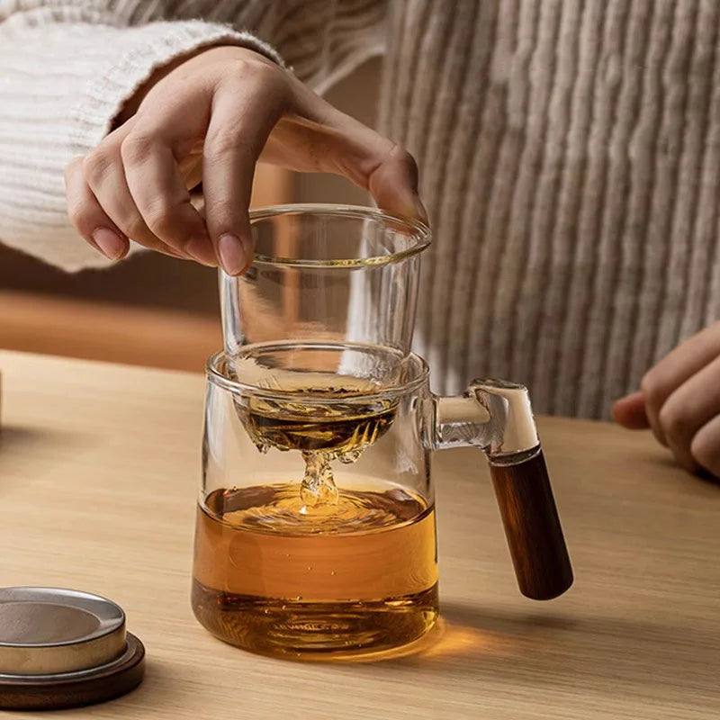 400ml Borosilicate Glass Tea Cup With Infuser Steeper And Lid For Loose Leaf Tea Wood Handle Blooming Tea Diffusers Filter Mug
