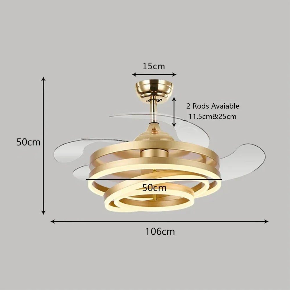 Ceiling Fans Modern Intelligent LED Ceiling Fans with 4 Retractable Blades Led Light With Remote Control Dimmable for Bedroom