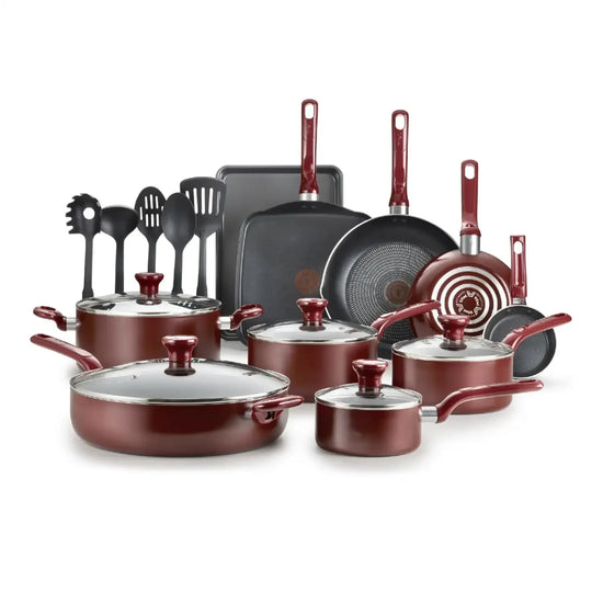 Easy Care, 20 Piece Non-Stick Pots and Pans Cookware Set, Red