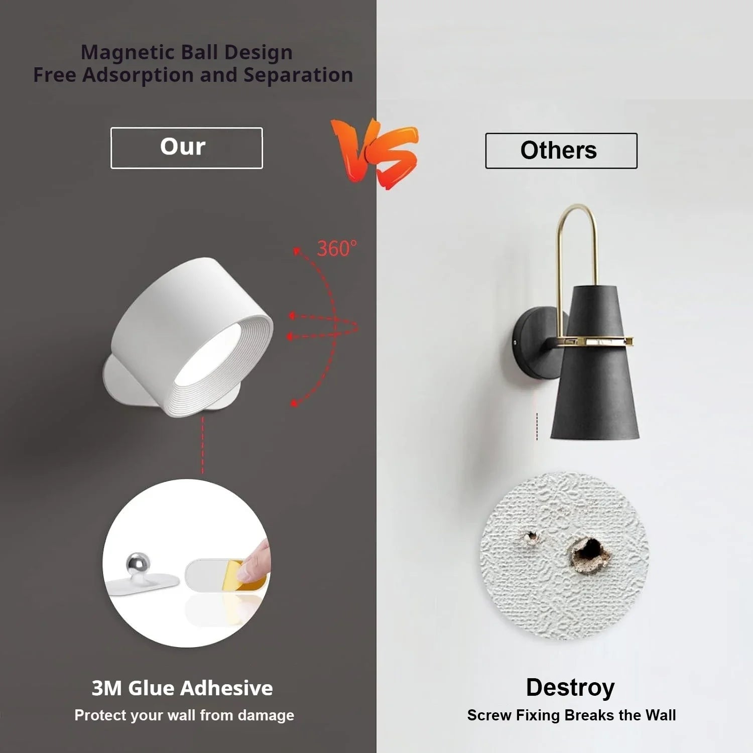 LED Wall Sconces light, 3 Brightness Levels 3 Color Modes Wall Lights, 2000mAh Battery Operated 360° Rotatable Touch Control