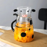 550ml Glass Water Carafe Set With Cup Lovely Cartoon Cow Cold Kettle Flowering Teapot Canister Milk Iced Beverage Bottle Jug