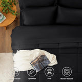 Queen Comforter Set - 7 Pieces Bed in a Bag Set Black Queen, Complete Bedding Sets Bed Set for All Season with Comforter