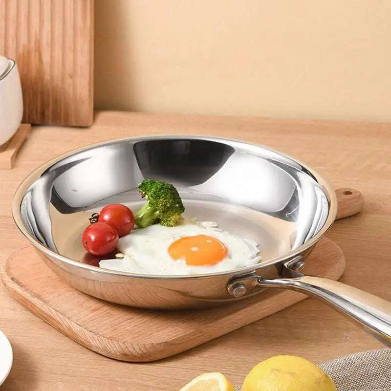 Stainless Steel Frying Pan Non-Stick Pan Fried Steak Pot Uncoated Kitchen Cookware For Home Gas Stove and Induction Cooker
